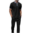 thumbnail image 1 of Mens Pantalones Casuales de Verano Impreso Bolsillo Solapa de Manga Corta Conjunto, Blusa de Cuello Y Pantalones para Al Aire Libre, 1 of 1