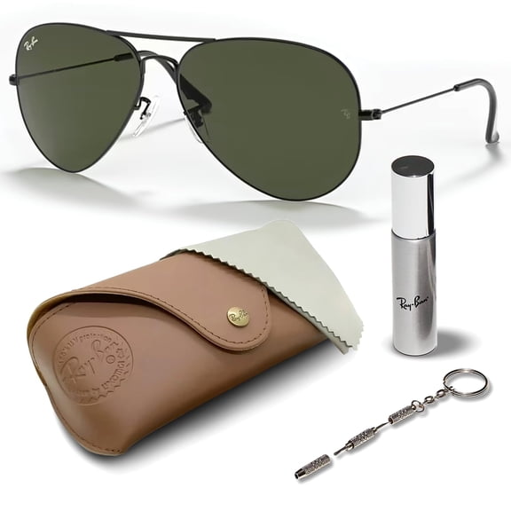 Ray-Ban RB3026 AVIATOR LARGE METAL II Pilot Shaped Non-Polarized Sunglasses for Men & Women - Includes Official RAYBAN Eyewear Kit - Ideal Formal & Casual Wear Sunglasses - G-15 Green Lens