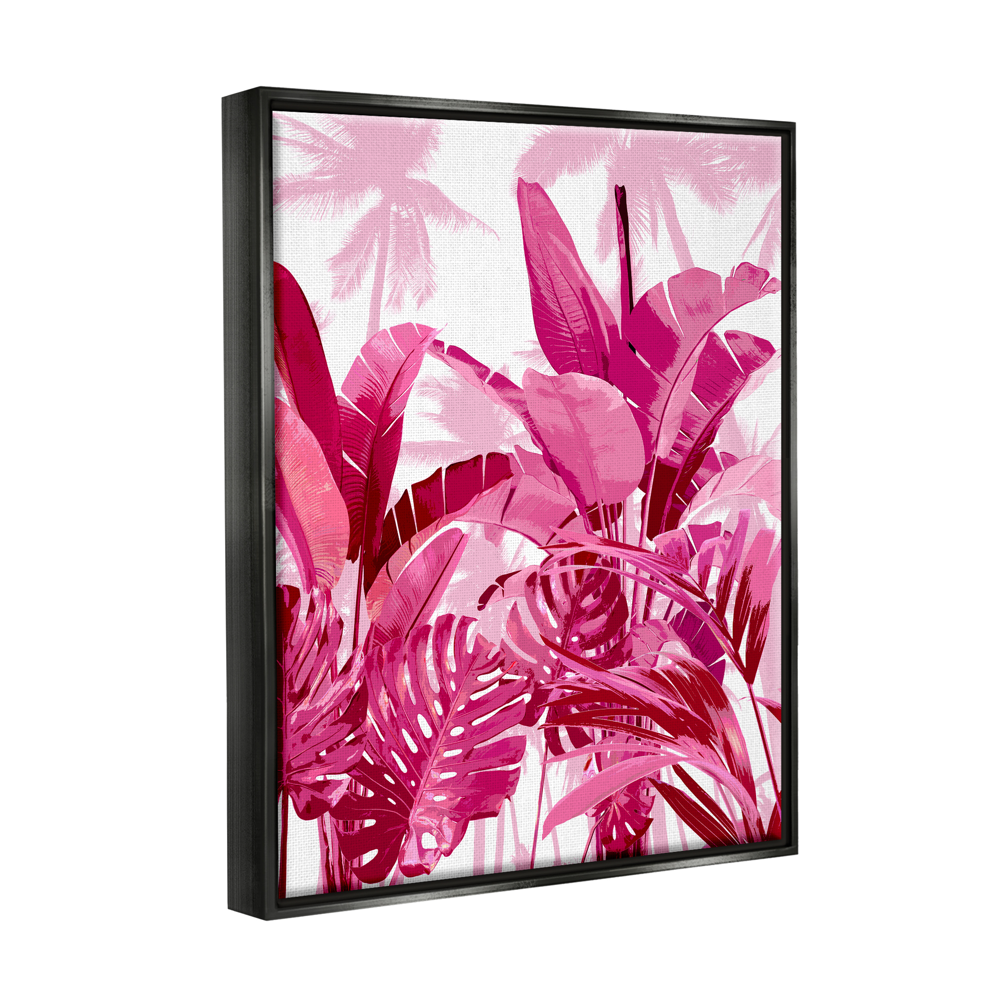 Stupell Industries Modern Pink Palms Botanical & Floral Painting Black Floater Framed Canvas Art Print Wall Art, 25 x 31