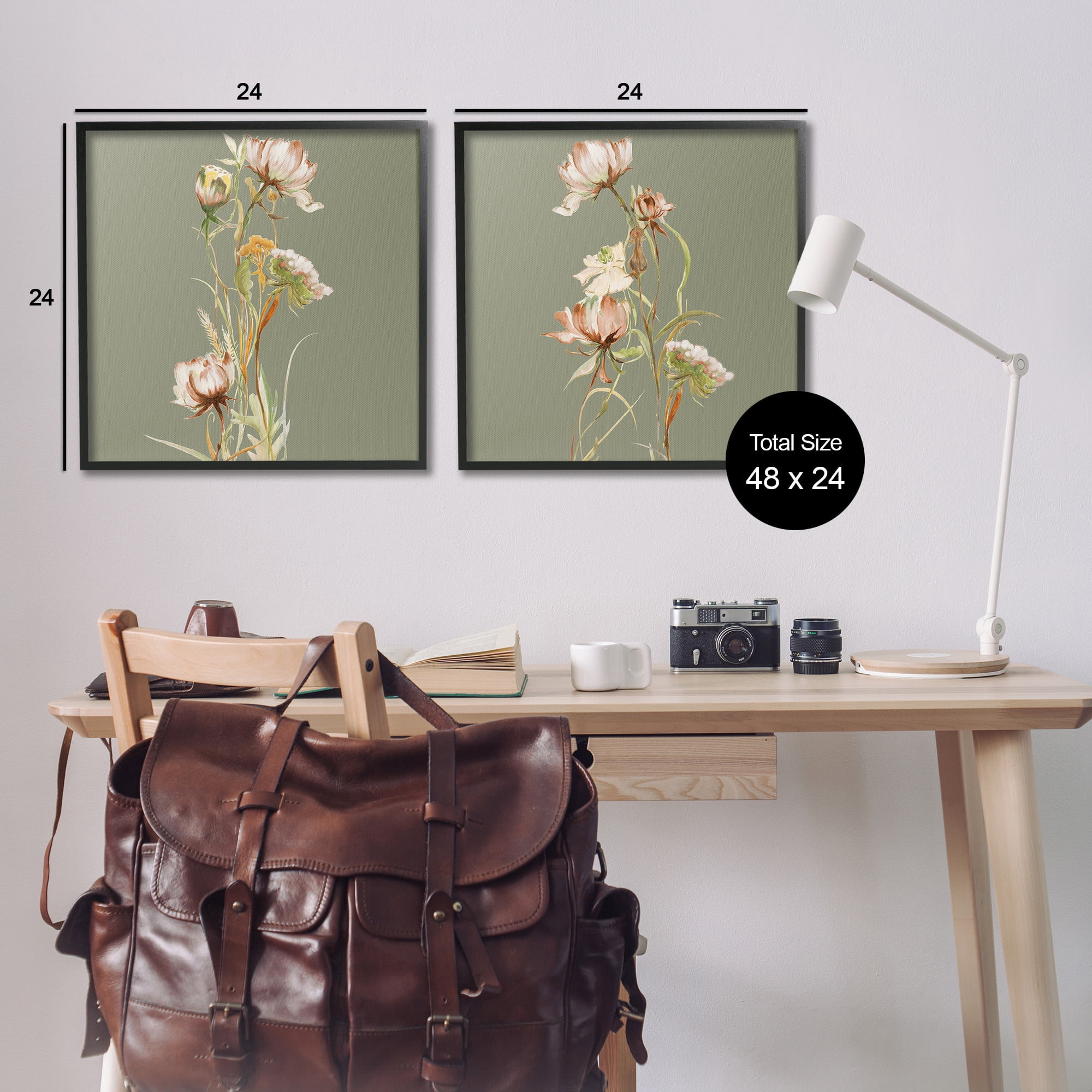 Stupell Industries Classic Blooms on Green Botanical & Floral Painting Black Framed Art Print Wall Art, 24 x 24, Set of 2
