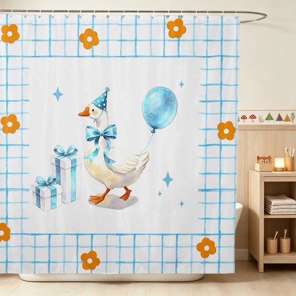 Erosebridal Goose Shower Curtain 72Wx72L for Girls, Blue Party Waterproof Bathroom Curtain