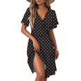 thumbnail image 2 of Womens Summer Short Sleeve Casual Dresses V-Neck Midi Dress with Pockets Black L, 2 of 4