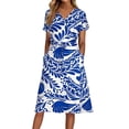 thumbnail image 2 of Womens Summer Dresses V Neck Short Sleeve Floral Print Midi Dress with Pockets Flowy Swing Vacation Casual Sundress S-2XL, 2 of 7