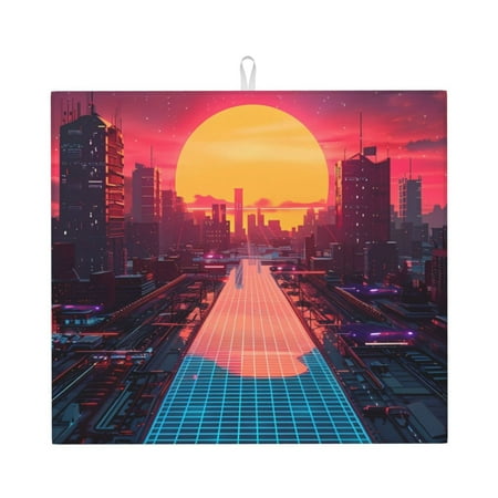 

Naloa Neon Sunset Cyberpunk Cityscape Dish Drying Mat for Kitchen Counter Heat Resistant Drainer Mats Absorbent Draining Mat Dish Rack Pad 16 x18