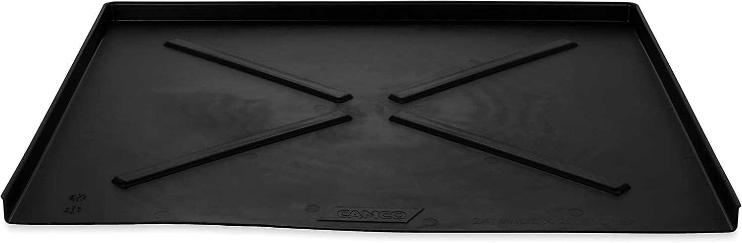 Black Cabinets and Walls from Leaking Dishwashers 20602 Directs Water to The Front for Easy Leak Identification Protects Your Floor Camco 20.5-Inches x 24-Inches Dishwasher Drain Pan 