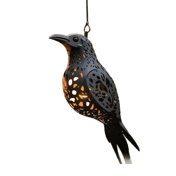 Metal Crow Lamp Raven Light,Raven Hanging Lamps Crow Hanging Lamp,Lucky Bird Metal Cutout Hanging Lantern,Boho Animal Shaped Light Fixture for Living Room Bedroom Patio,Halloween Decorations