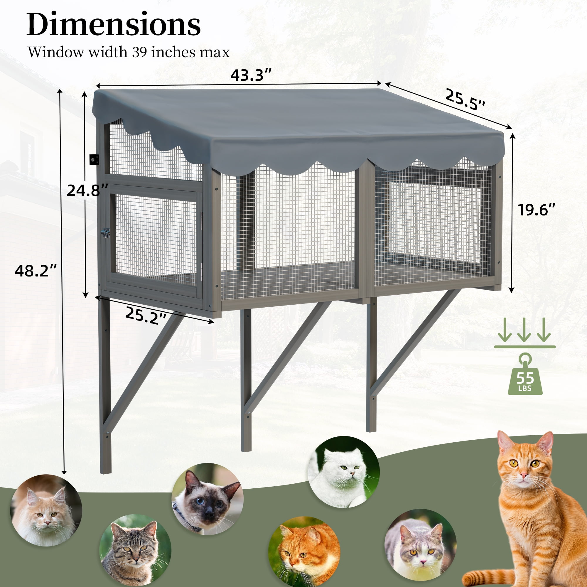 ZephyPaws Cat Window Box,Universal Cat Window Perch Catio with Waterproof Transparent Top With awning for Sunbathing, Napping & Nature Viewing