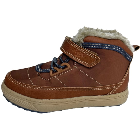 OshKosh Little Boys Slip-on Fashion Ankle Boots Size 11 Brown Faux Fur Trim