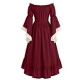 thumbnail image 5 of Anmrize Off Shoulder Renaissance Dress, Layered Hem Cosplay Costume, Full Length Halloween Dress, Renaissance Faire Outfit, Womens's Medieval Renaissance Costume Cosplay Over Dress, Wine M, 5 of 6
