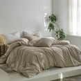 thumbnail image 5 of MooMee Striped Duvet Cover Set Full 100% Washed Cotton Linen Like Textured Breathable 3-Piece (Tannish Linen Grey& White Wide Stripes, 80"x90"), 5 of 6