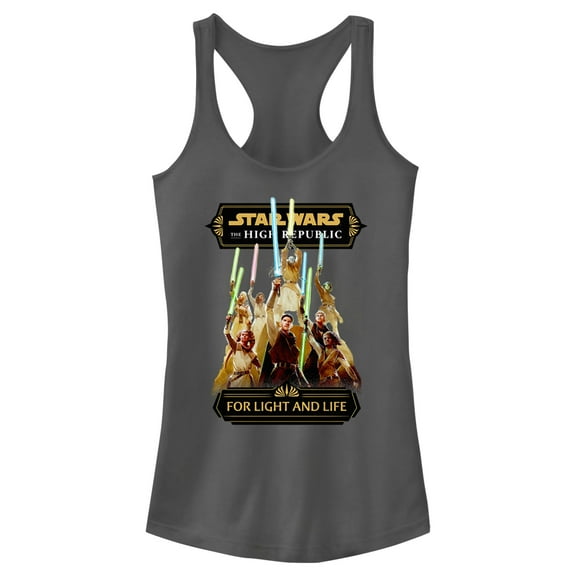Junior's Star Wars The High Republic Jedi For Light and Life Racerback Tank Top Charcoal Medium