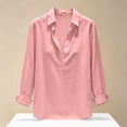 thumbnail image 6 of Tqcoqu Women's V-Neck Solid Color Blouse,Casual Loose Long Sleeve Button Down Linen Shirt top,Pink Women's S-XXL, 6 of 6