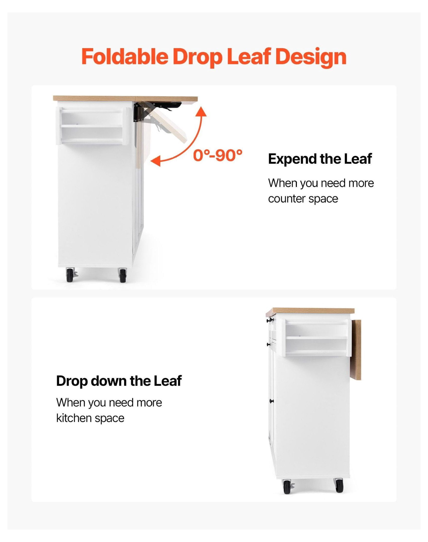 60in Kitchen Island Cart with Drop Leaf, Rolling Storage Cabinet Table with Drawer - Ample Storage & Lockable Wheels - Kitchen, Dining, Coffee Station