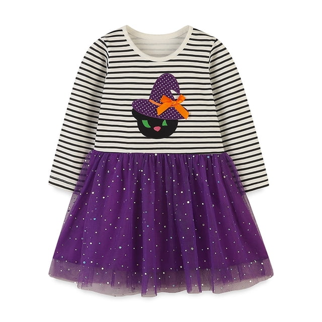 WEAIXIMIUNG Robes de Demoiselle d'Honneur pour Bébés Robe Ivoire pour Fille Robe à Manches Longues Robe à Motif Rayé T-Shirt Décontracté 3-4 Ans