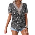 thumbnail image 1 of Blusa cómoda informal holgada con cuello en V de manga corta para mujer para fiesta en la playa de vacaciones Negro XXL, 1 of 7