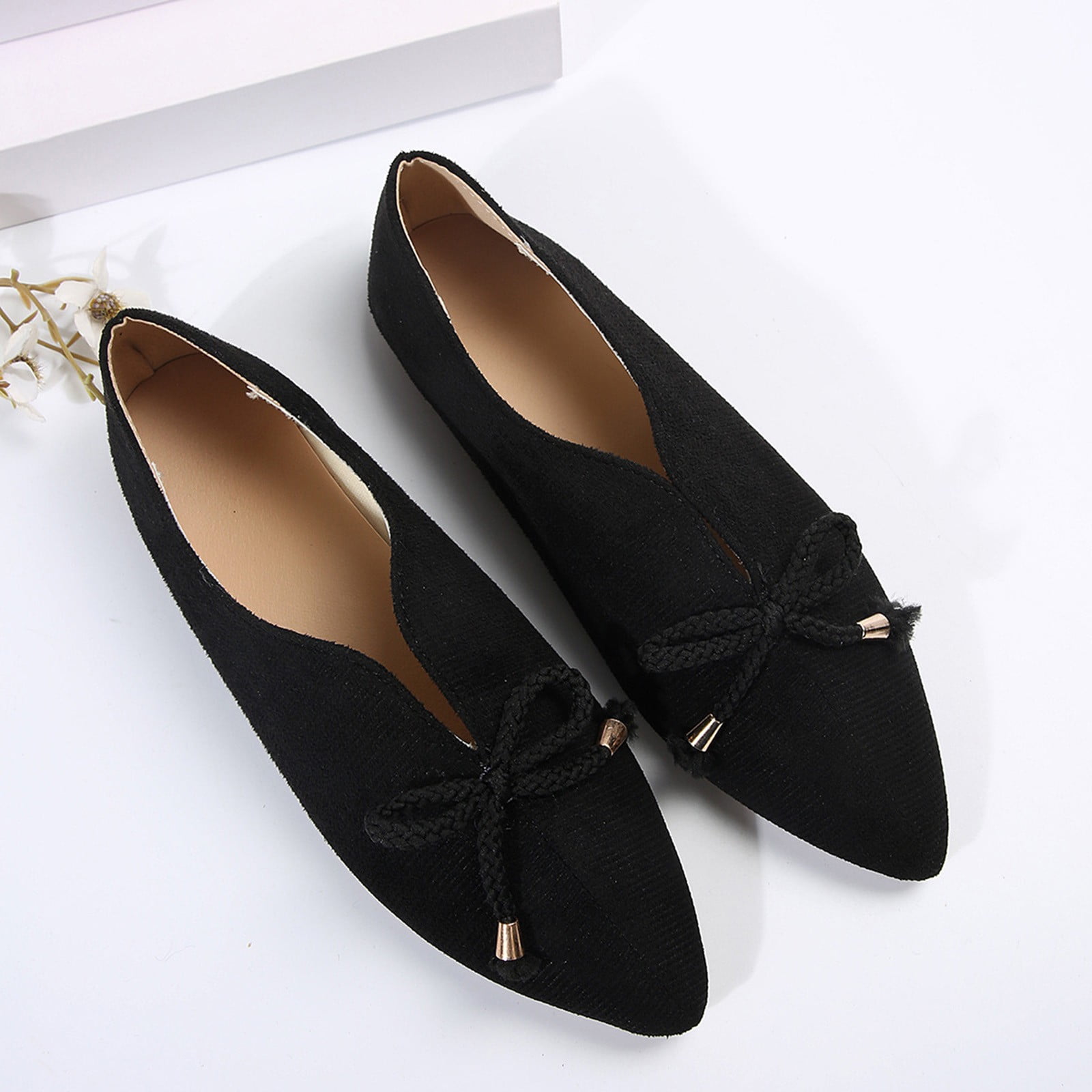 Adult Women Shoes Women Casual Shoes Size 13 Large Size Shallow Mouth Single Shoe Women s New Flat Bottomed Casual Shoes Pointed Bow Shoes Female