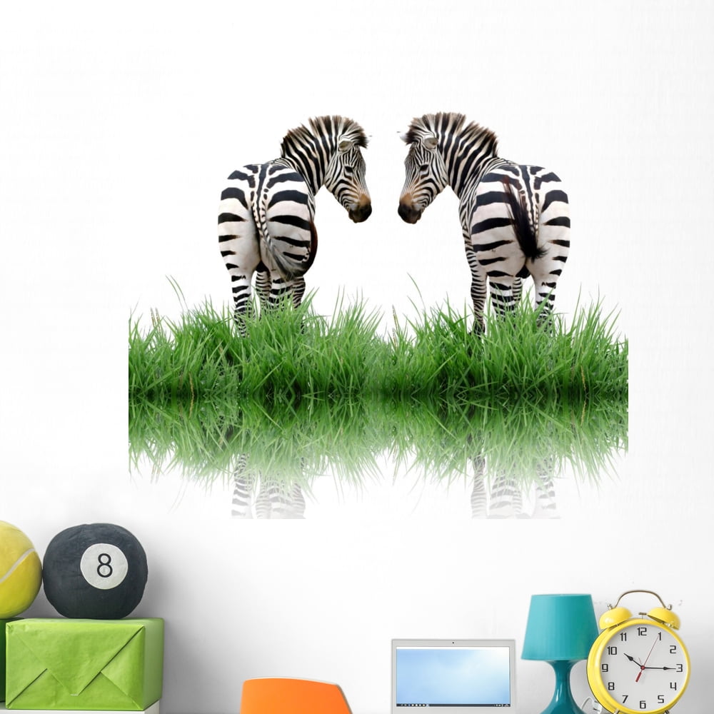 Zebra With Green Grass Wall Decal By Wallmonkeys L And Stick Graphic 18 In H X W Wm103652