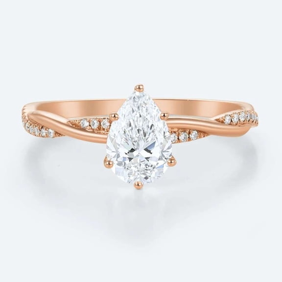 vylahjewellery Teardrop Cut Diamond Wedding Anniversary Ring Vermeil Rose Gold Mother's Day Gift Rings Moissanite Engagement Twist Band Ring for Women