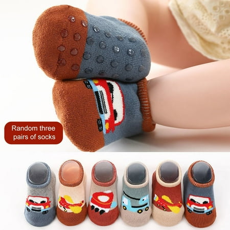 

Quealent Children Non Slip Floor Socks Baby Cartoon Cotton Socks Boy Car Socks Socks（3pcs） Infant Needs A 0-1 Years Infant