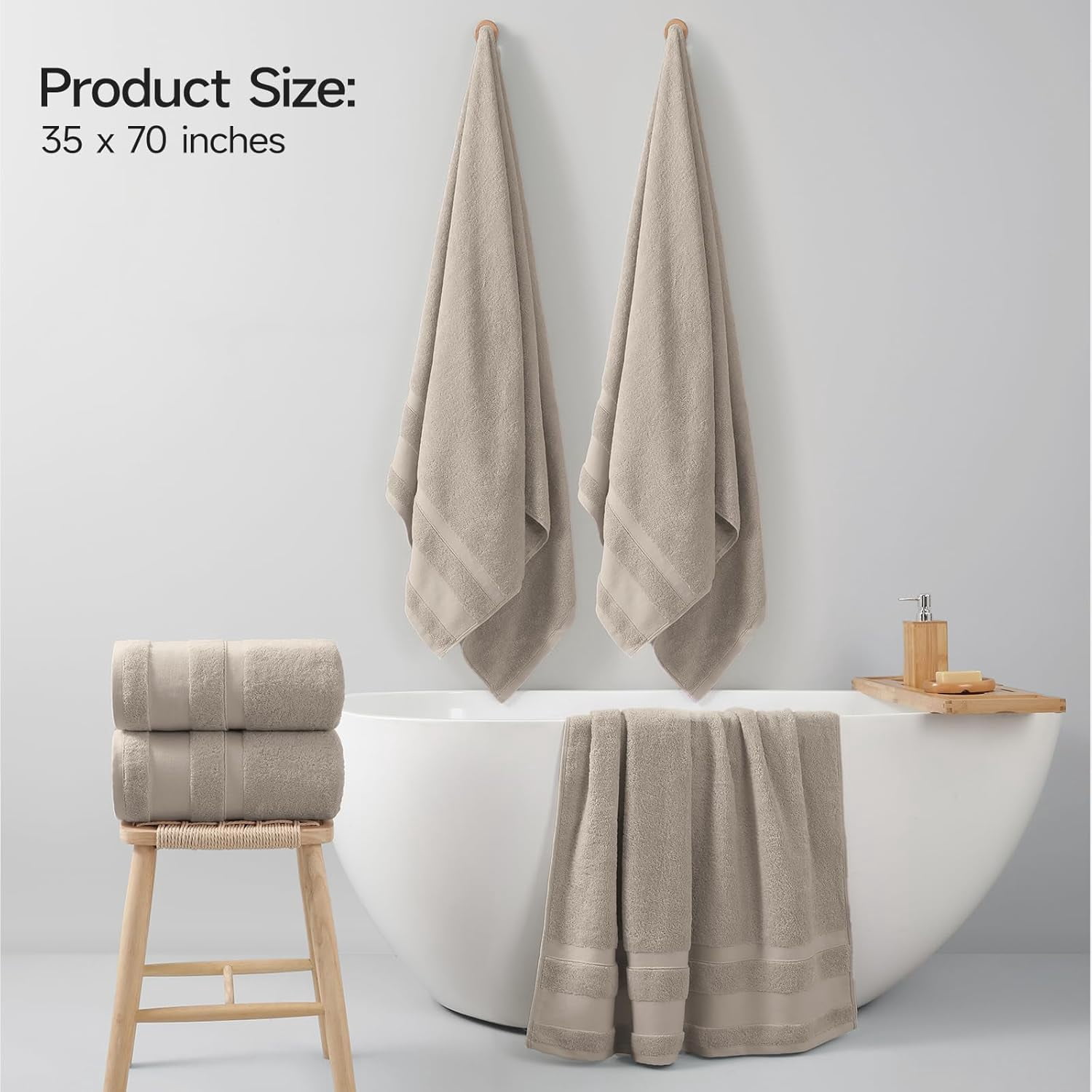 100% Cotton Bath Towels Set of 2, Oversized Bath Sheets 35 x 70 Inches, Soft & Absorbent Large Bathroom Towels, Quick Dry Cotton Towels for Bathroom, Gym, Spa, Pool & Family Use, Camel
