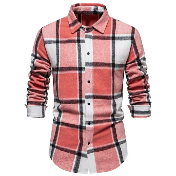 Blusa y camisa de manga larga con cuello vuelto para hombre, blusa informal a cuadros con botones y cuello vuelto, blusa de manga larga para hombre