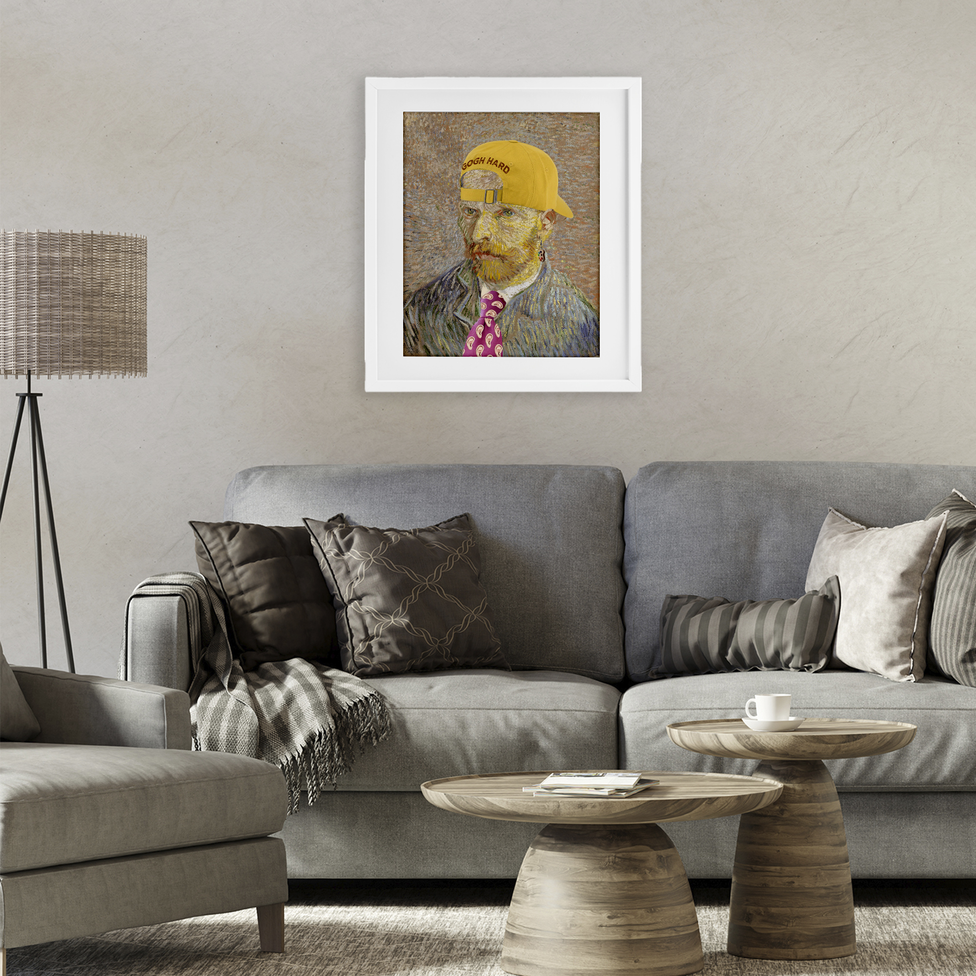 Van Gogh in Yellow hat White Framed Print Under Glass, design by Masters Redux