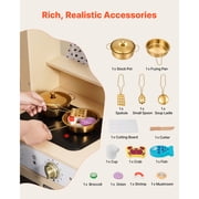 KFFKFF Wooden Play Kitchen Set for Kids, Pretend Cooking Toy with Lights & Sounds, Includes Food & Cookware, Modern Design with Ice Maker and Microwave, Suitable for Ages 3-8