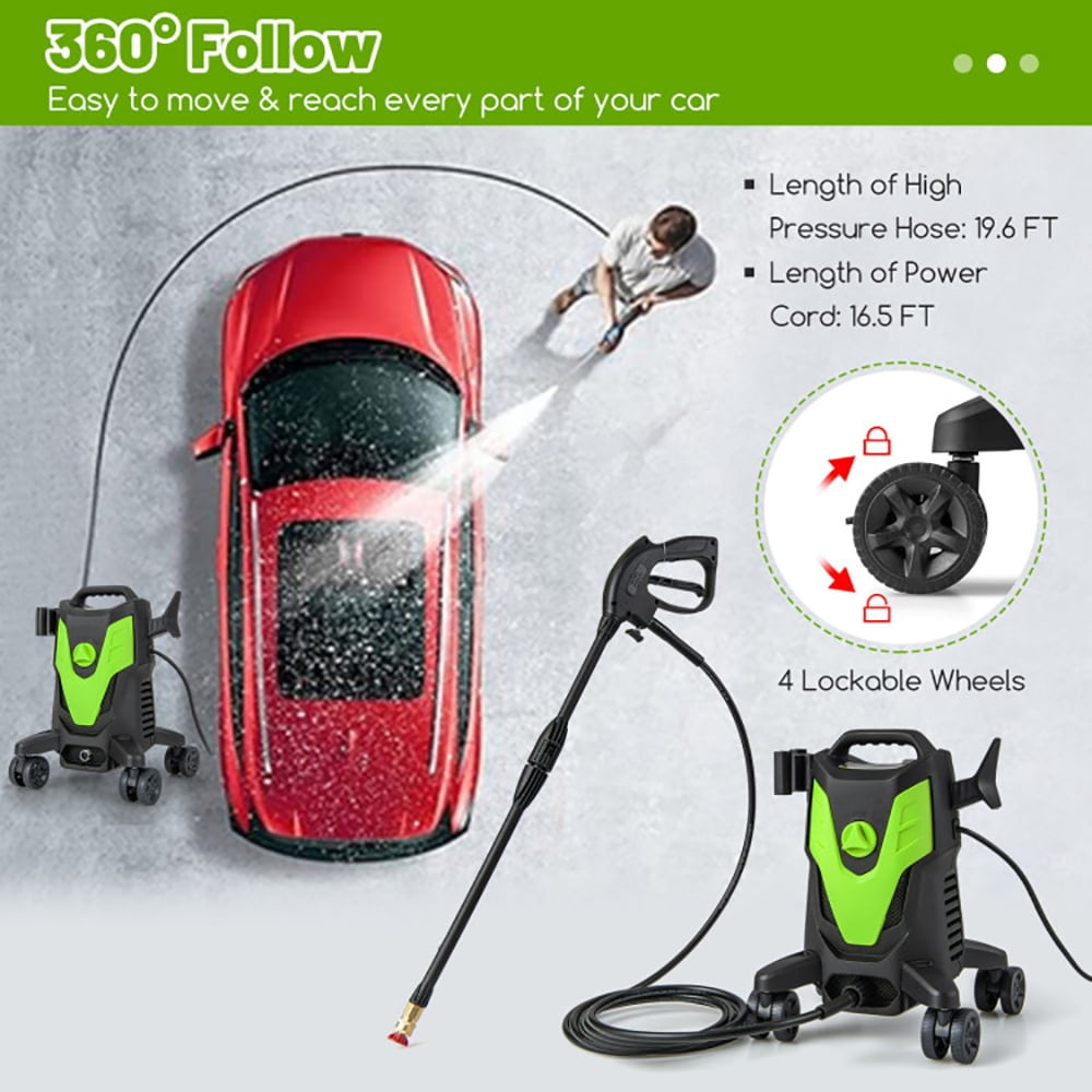 Topcobe 2400 PSI Electric Pressure Washer with 4 Universal Wheels, Steamer for Cleaning Floor, Upholstery, Grout and Car, Green