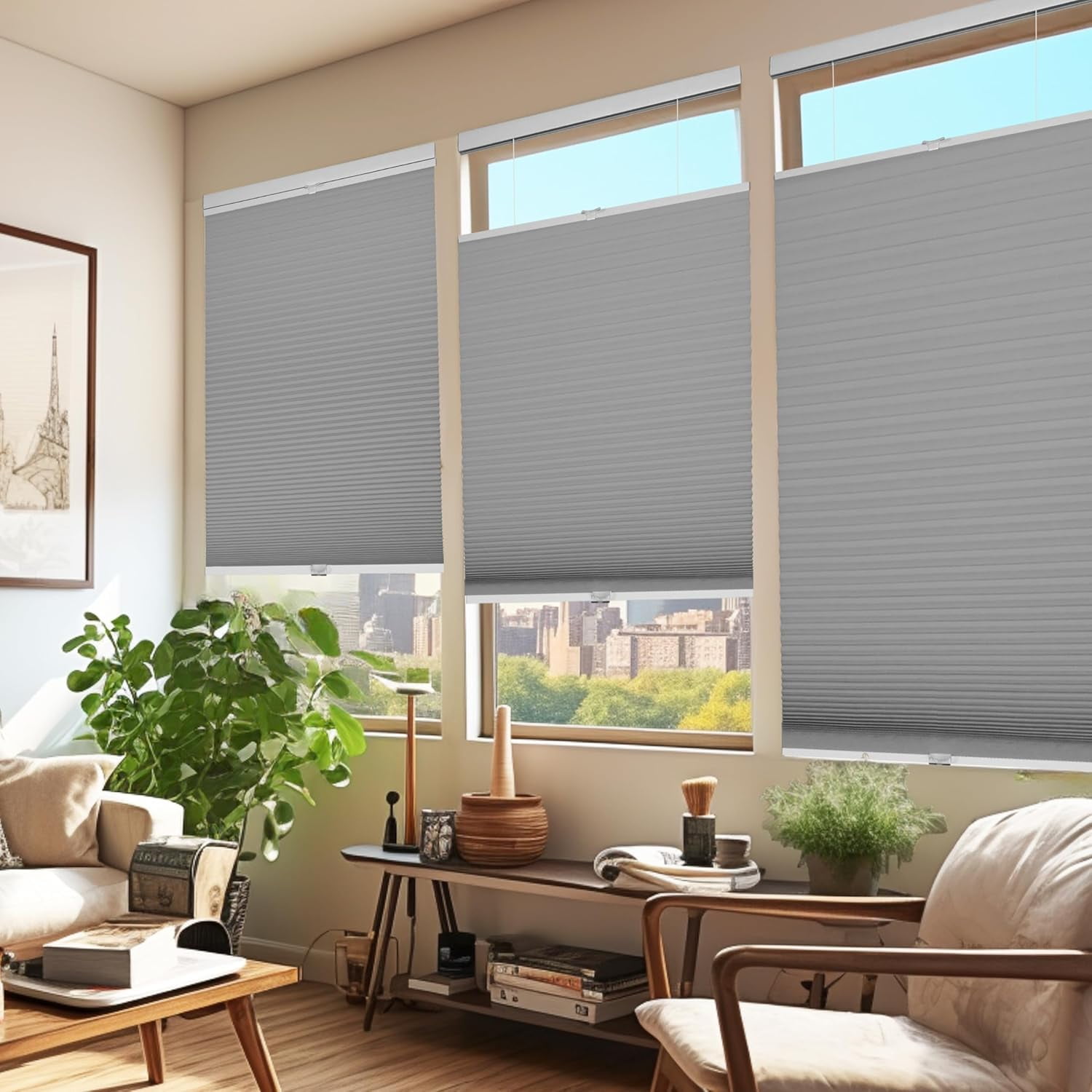 Chicology Grey Blackout Cordless Top Down Bottom Up Cellular Shades 32.5 in. W x 48 in. L