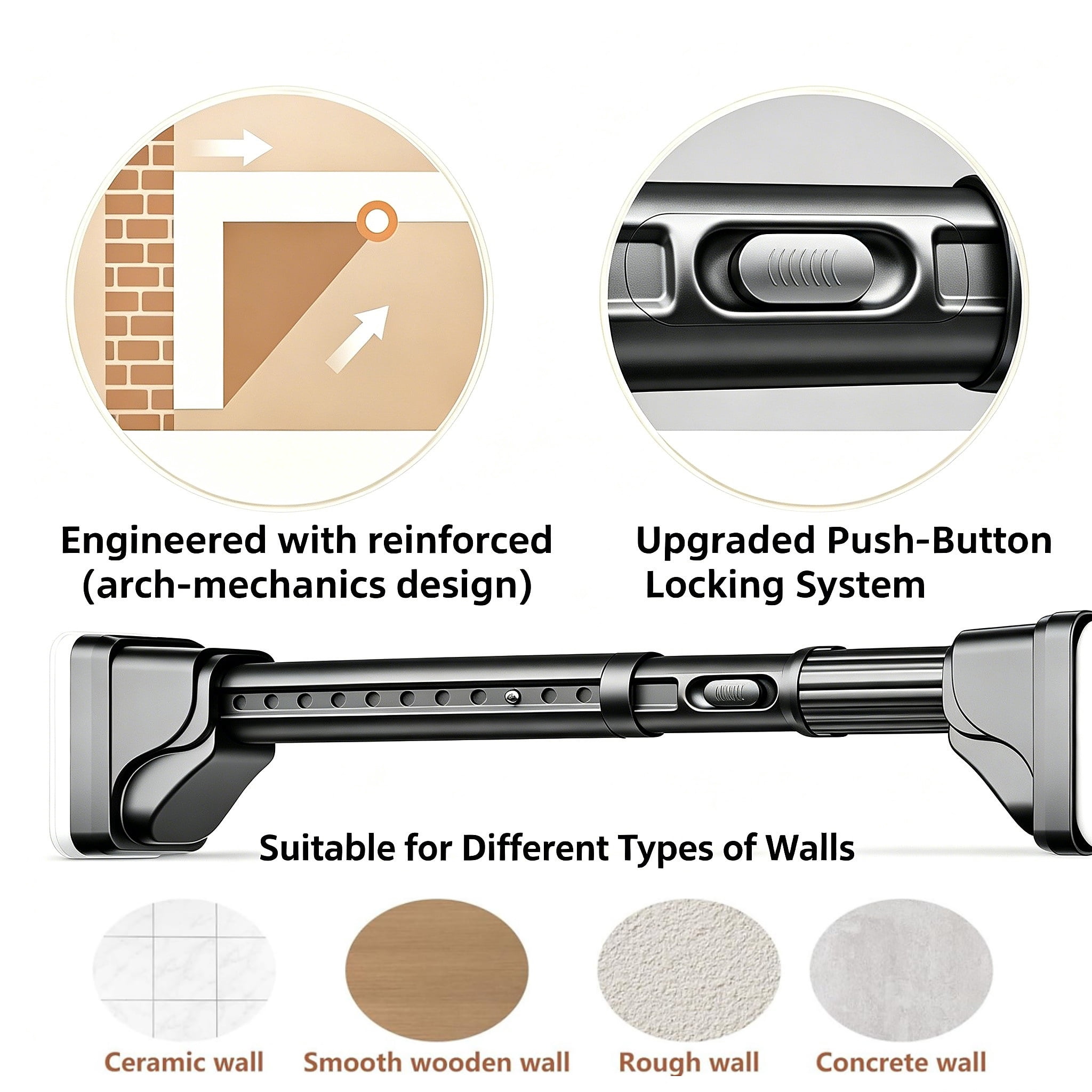 Mxdfafa 40-137in Black Tension Curtain Rod, Heavy Duty No Drill for Room Divider, Bathroom, Closet & Laundry, Carbon Steel, Rust-Proof
