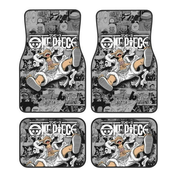 4 Pieces Car Floor Mat Set, One Piece Luffy Protection Full Sets Universal Fit for SUV, Sedans, Vans, Trucks