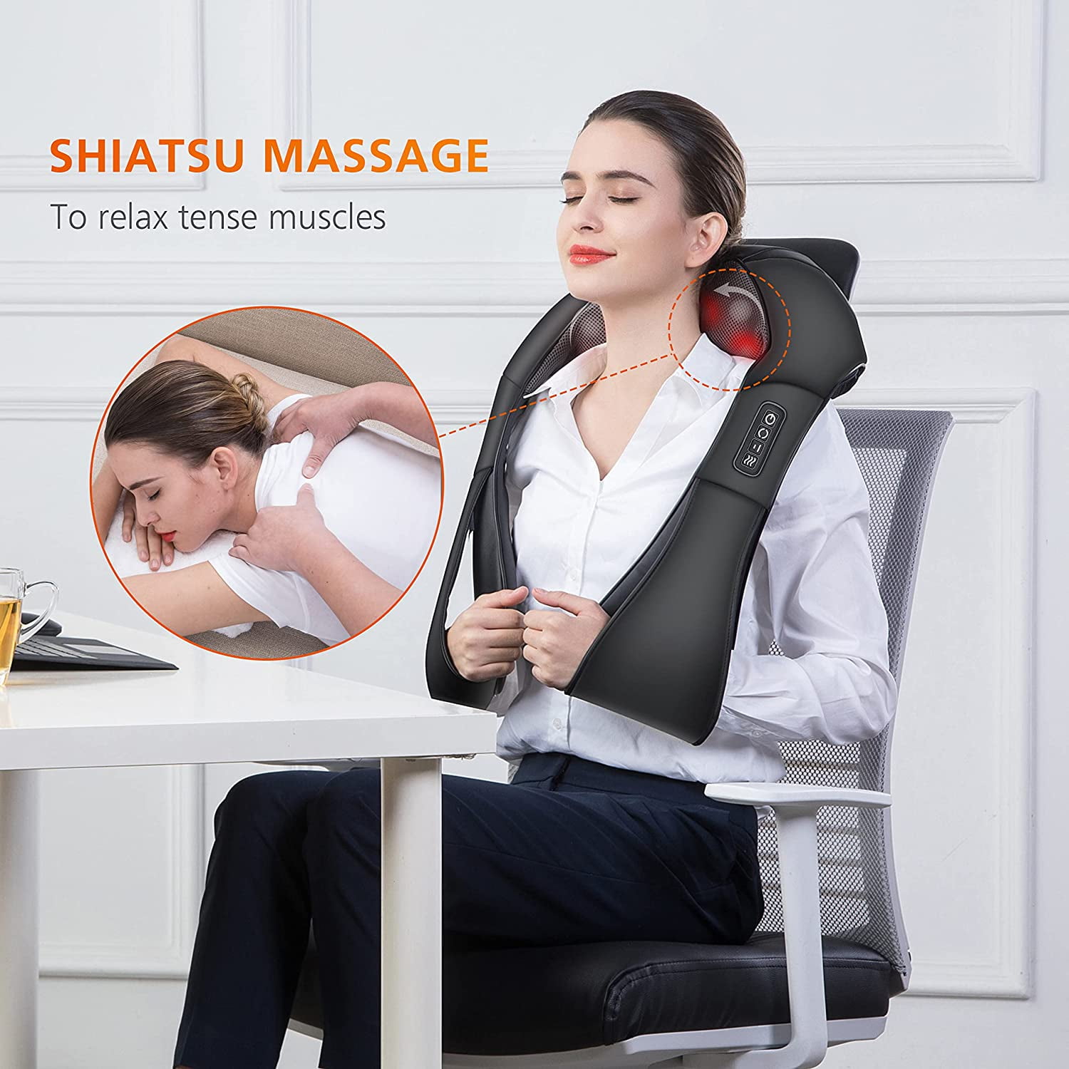 Snailax Shiatsu Neck and Shoulder Massager, Back Massager with Heat (Gray)