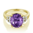 thumbnail image 2 of Gem Stone King 18K Yellow Gold Plated Silver Ring Oval Purple Amethyst and Moissanite (7.38 Cttw, Size 7), 2 of 4