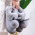 thumbnail image 4 of harmtty 1 Pair Winter Cotton Slippers Flat Fluffy Cartoon Rabbit Ear Soft Plush Thickened Warm Heat Retention Thick Sole Solid Color Home Indoor Cotton Shoes foot warmers for feet Black, 4 of 7