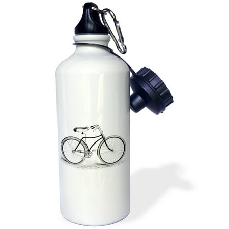 3dRose Black and white vintage bicycle pen and ink drawing print - old-fashioned cycler cycling bike, Sports Water Bottle, 21oz