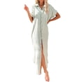thumbnail image 6 of Women Swimsuit Cover Up Dress Short Sleeve Side Split Button Down Long Shirt Dress Cardigan Maxi Beach Dress, 6 of 9