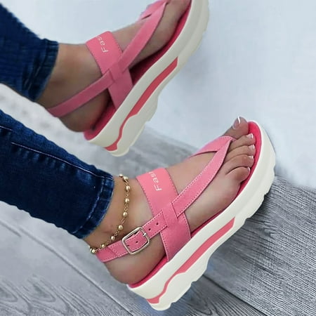 

MIASHUI shoes for women Ladies Fashion Flock Wedge Heel Pinch Toe Platform Buckle Roman Sandals