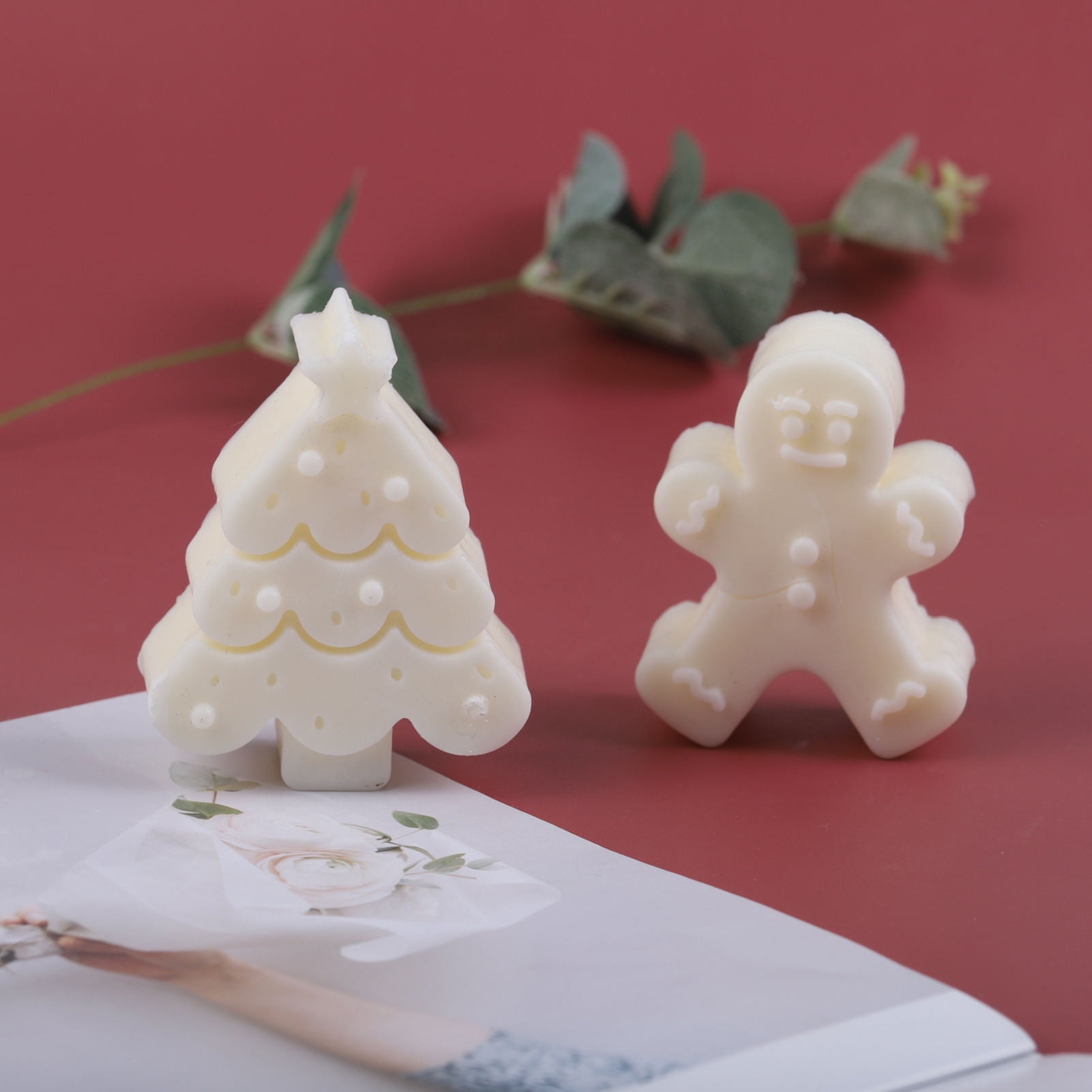 Christmas Tree Shape Chocolate Baking Set 3D Snowman Elk Candy Cane Biscuit  Jelly Silicone Mould Ice Tray Soap Candle Decor Gift