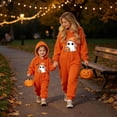 thumbnail image 3 of Halloween Pumpkin Onesie Costume, Flannel Hooded Pumpkin Pajamas with Ghost and Black Cat Print, Oversized Jumpsuit Fit for Halloween Party, Cozy Loungewear and Sleepwear, 3 of 7