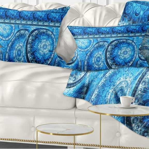 Designart Blue Living Cells Fractal Design - Abstract Throw Pillow - 12x20