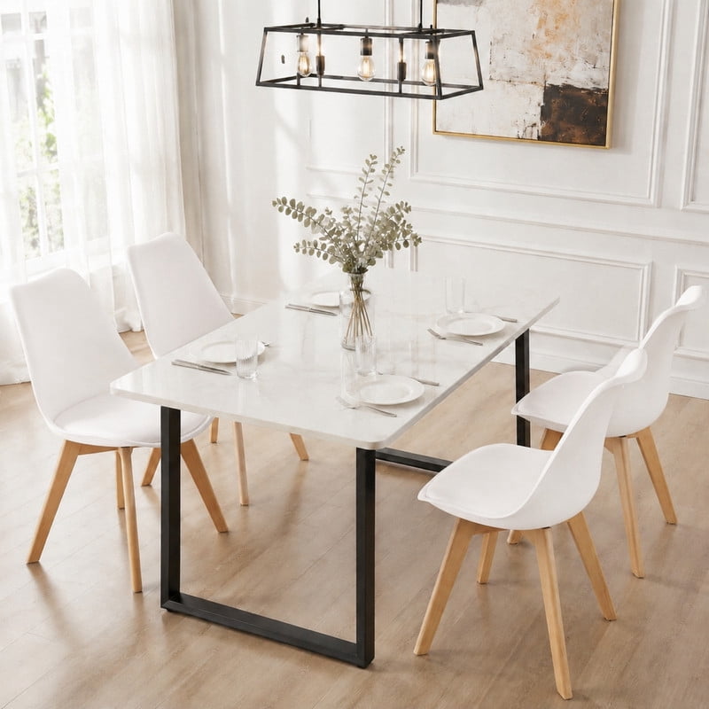 BEAUTYPEAK Dining Chairs Set of 4 PU Leather Upholstered Side Chairs with Padded Seats Solid Wood Legs Modern Accent Chairs, White