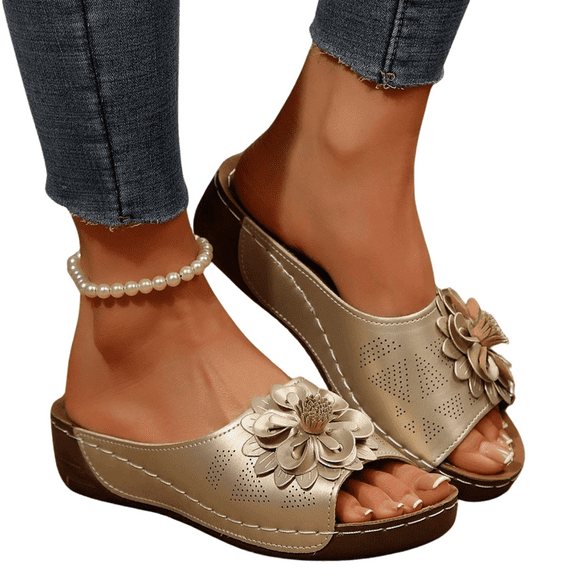 CHICVOMEY Women's Sandals 2025 Comfortable Summer Sandals with 3D Flower Design Breathable Soft Footbed Slip-Resistant Sole Open-Toe Casual Slide Sandals for Women Beach Outdoor