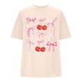 thumbnail image 6 of Tops For Women T-Shirts Oversized Cherry & Bow Print Graphic Summer Short Sleeve Fashion Clothing Beige L, 6 of 7