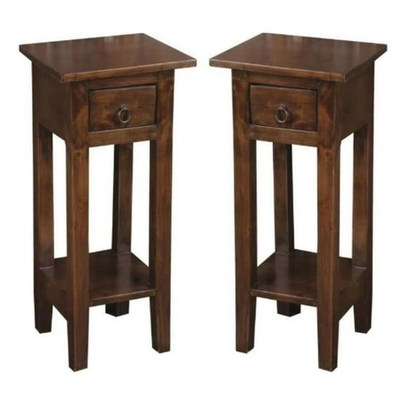 Home Square Narrow Wood Side Table in Old Java Brown & Antique Iron - Set of 2