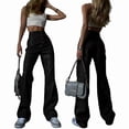 thumbnail image 3 of Women'S PU Leather Pants High Waist Flared Leggings Gothic Streetwear Fashion Baggy Trousers Black S, 3 of 9