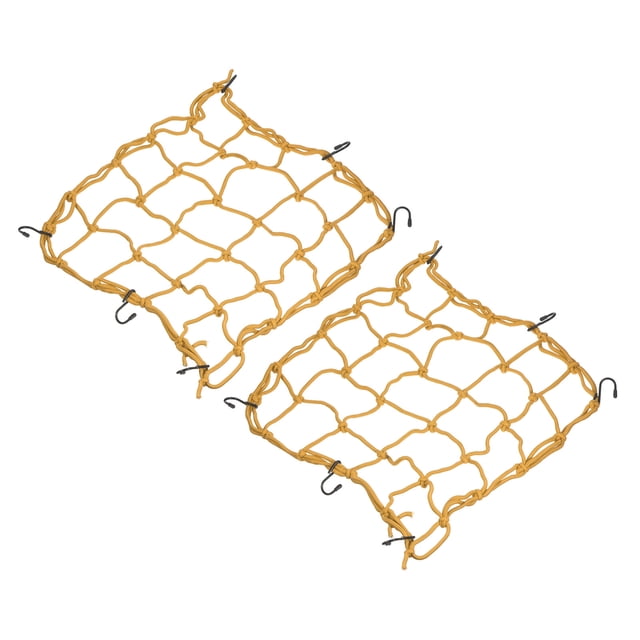Unique Bargains 15x15' Extendable Motorcycle Cargo Net Luggage Debris Tie Down Net with Hooks Yellow 2 Pack