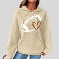 thumbnail image 2 of felwors Women's Oversized Waffle Knit Hoodie with Football & Heart Graphic - Casual Kangaroo Pocket Sweatshirt Beige, XXL, 2 of 5