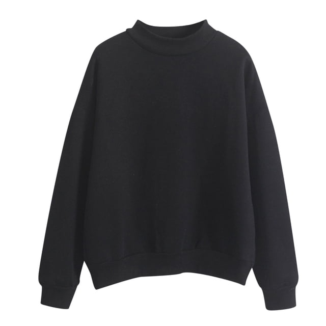 Baberdicy Chandail à Capuche pour Femmes Manches Longues Couleur Unie Col Rond Mode Chandail Automne Chandails en Molleton pour Femmes Noir P