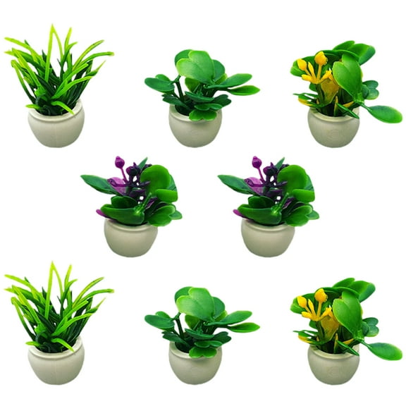 Raindrops 8Pcs Tiny Potted Plants Miniature Dollhouse Decorations Plastic Mini House Ornament Indoor Display