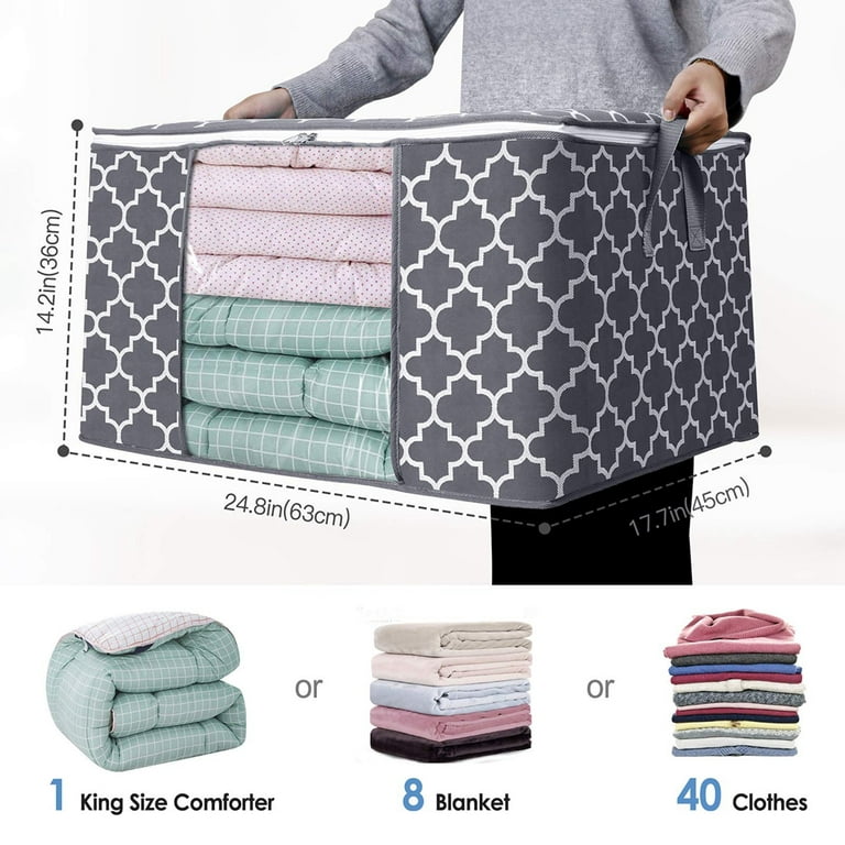 Pluoda 6-Pack Clothes Storage, Foldable Blanket Storage Bags, Storage Containers for Organizing Bedroom, Closet, Clothing, Comforter, Sweater